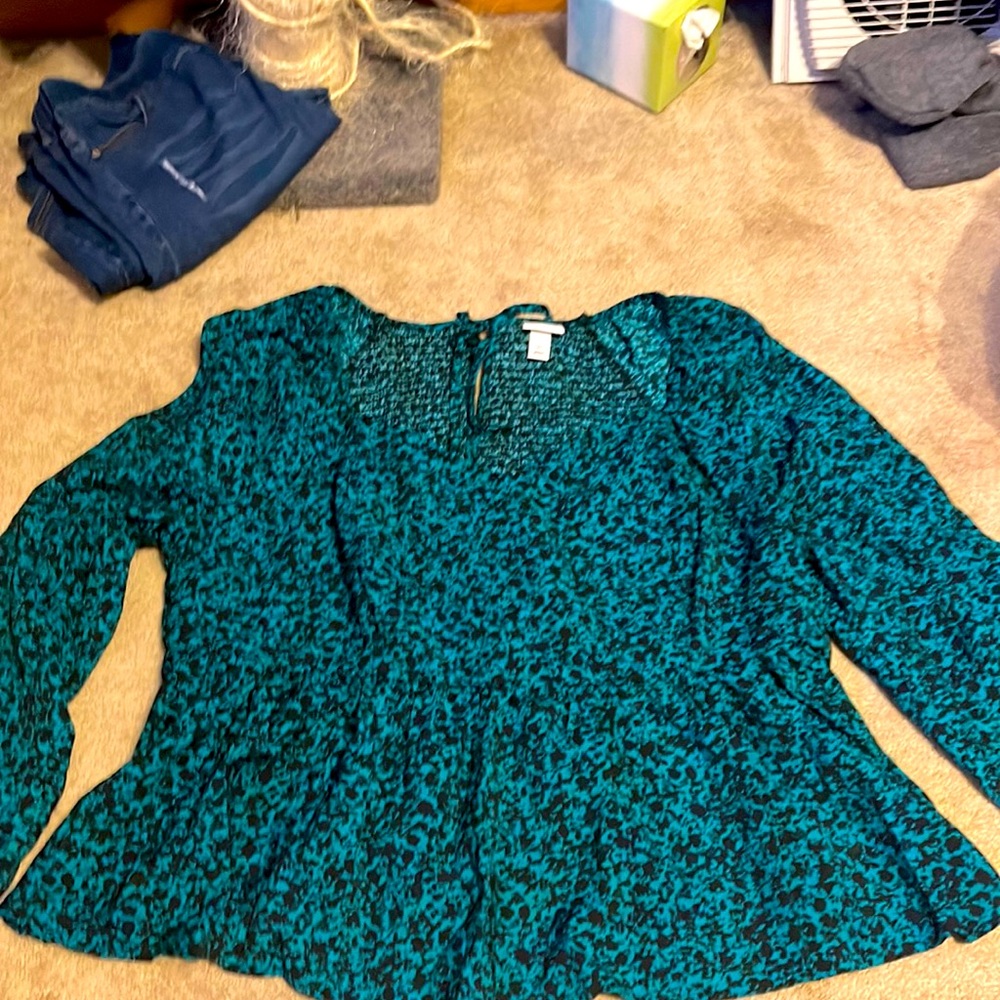 Never worn teal print peplum top